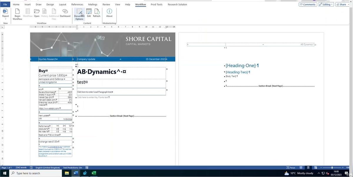Edit document options using "Document Options" button