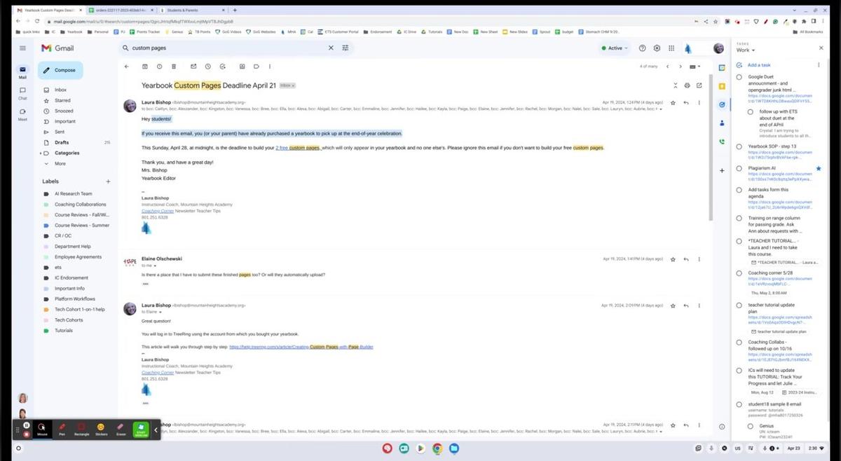 Yearbook:  Email Students About Custom Pages Deadline