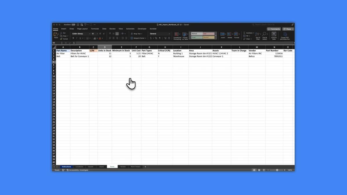 Filling Out the Parts Inventory Import File