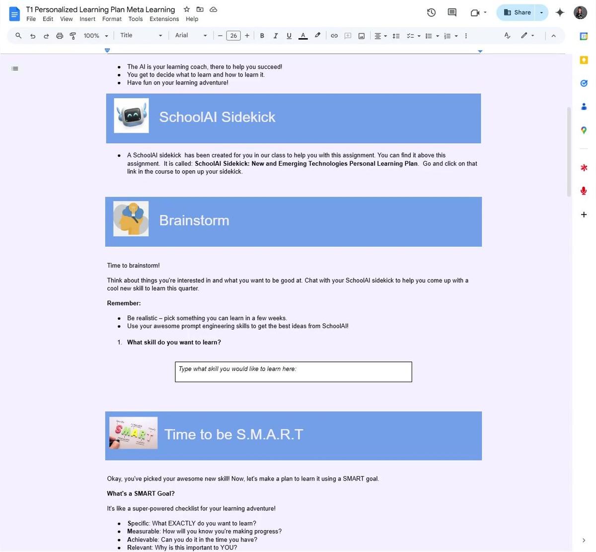 T1 Personalized Learning Plan Worksheet Brainstorm Section