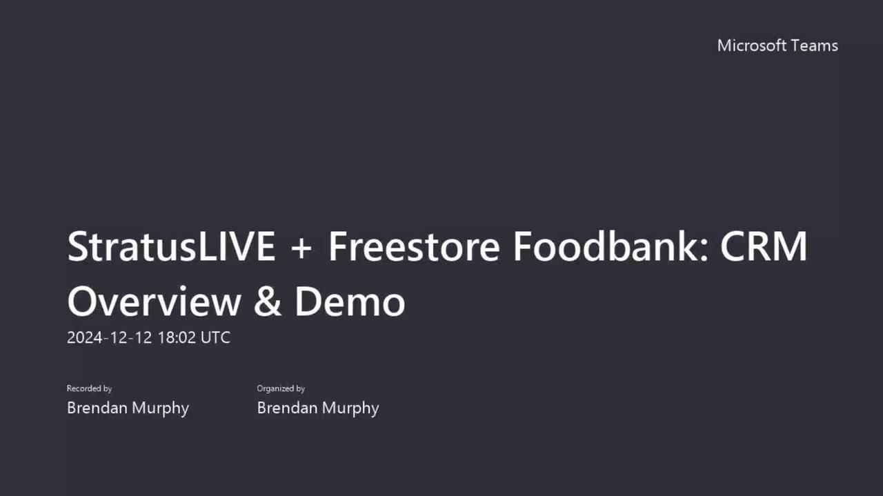 StratusLIVE + Freestore Foodbank CRM Overview