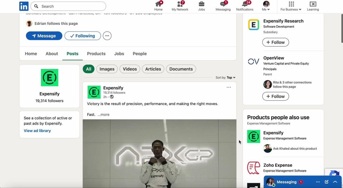 Expensify Ad Spot Linked in F1 Movie 7.1.25