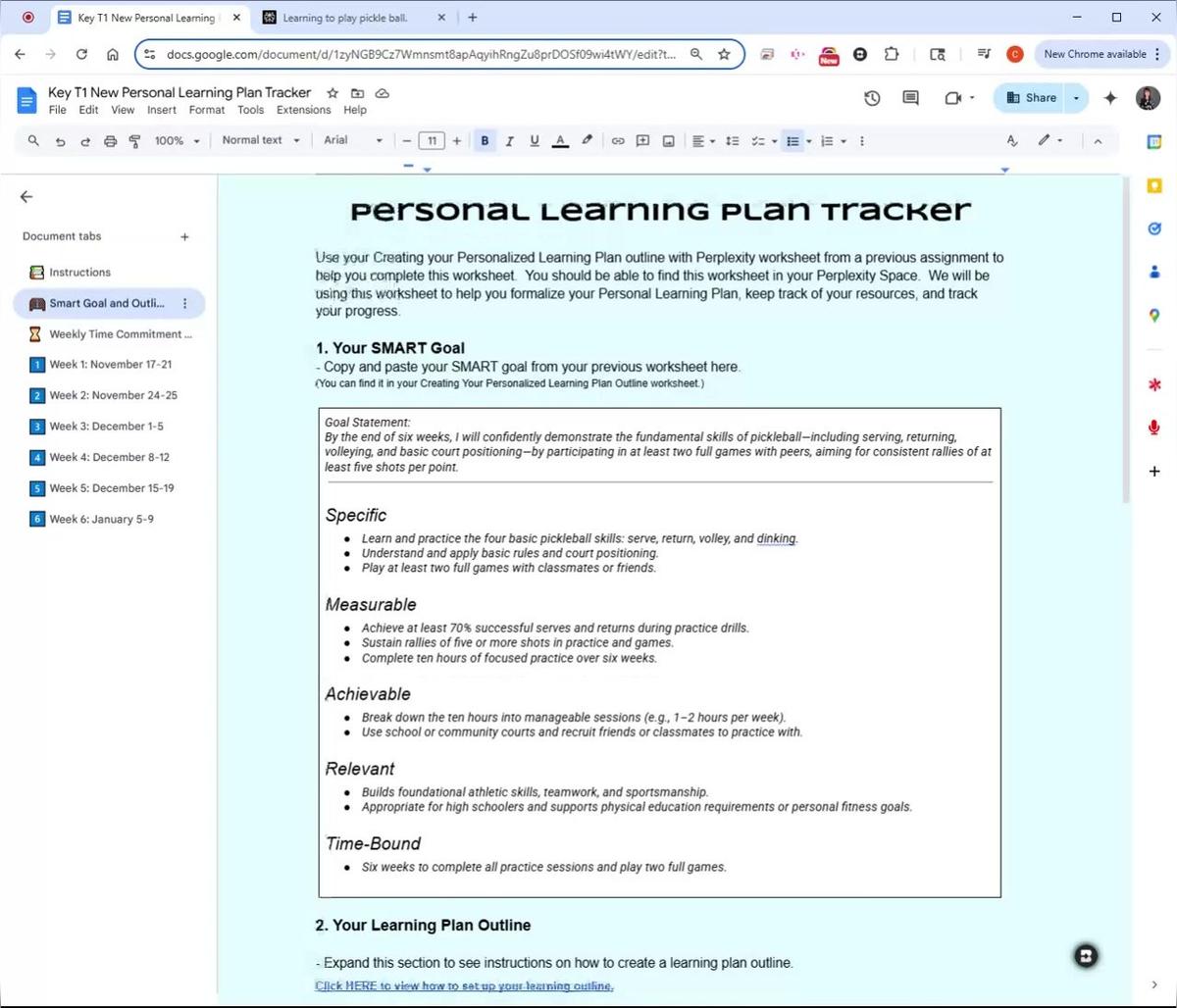 T1 Personal Learning Plan Outline 2.0