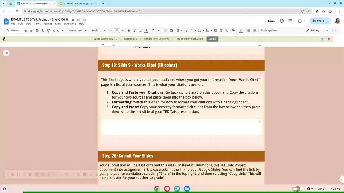 Formatting Works Cited TED Talk Honors