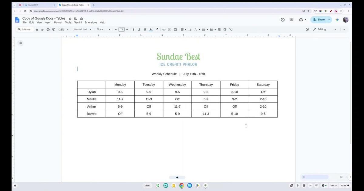 Google Docs - Tables