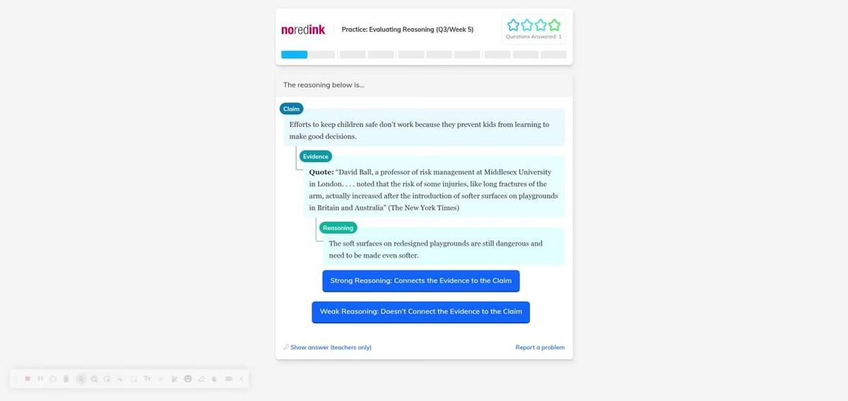 NoRedInk: Evaluating Reasoning help
