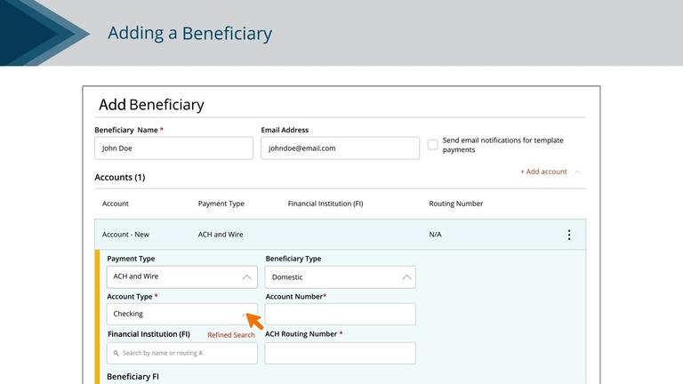 Beneficiaries Setup - ACH &amp; Wire