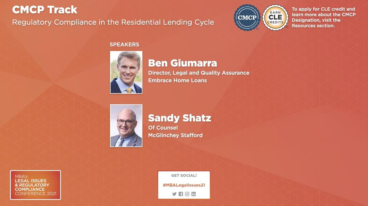 Tuesday Track 1: CMCP Regulatory Compliance in the Residential Lending Cycle