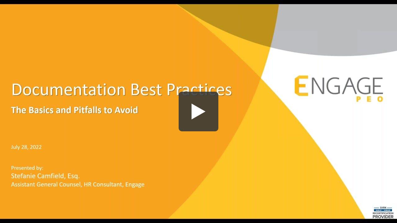 The Engage Monthly HR inar Documentation Best Practices Engagepeo