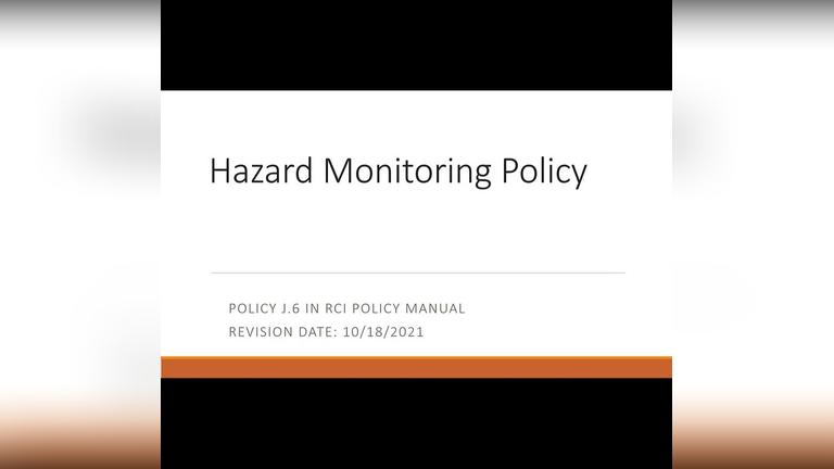Hazard Monitoring Policy: Preventative Maintenance Education Session - Part 1 of 2