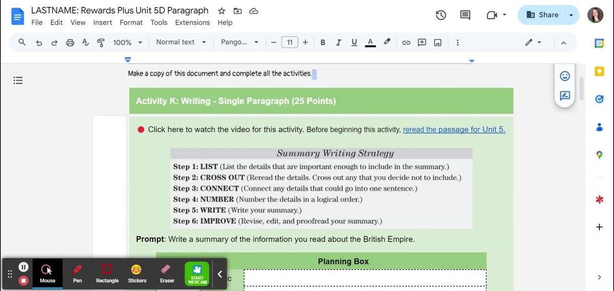 Rewards Plus Unit 5 -Activity K