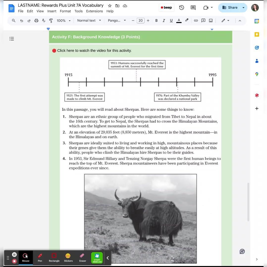 Rewards Plus Unit 7: Activity F