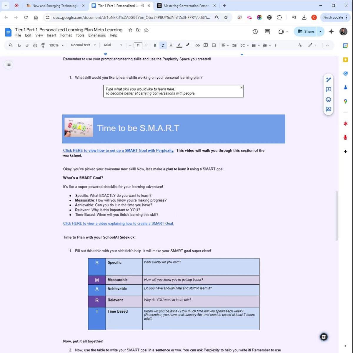 T1 Personal Learning Plan SMART Goal