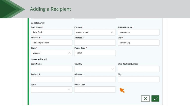 Recipients Setup - Domestic Wire only