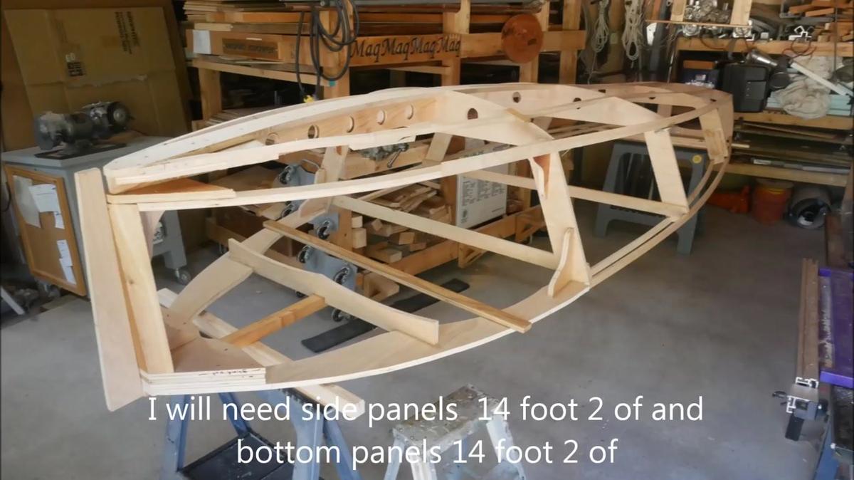 video #2 assembly of the parts for a sail boat,trace out the plans from a 1950 a speedy 14 foot international dingy class sailer drawing the bottom panels)