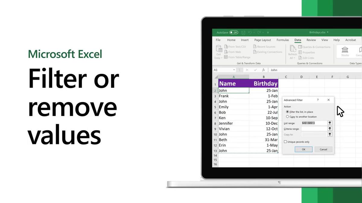 How to filter or remove values in Microsoft Excel