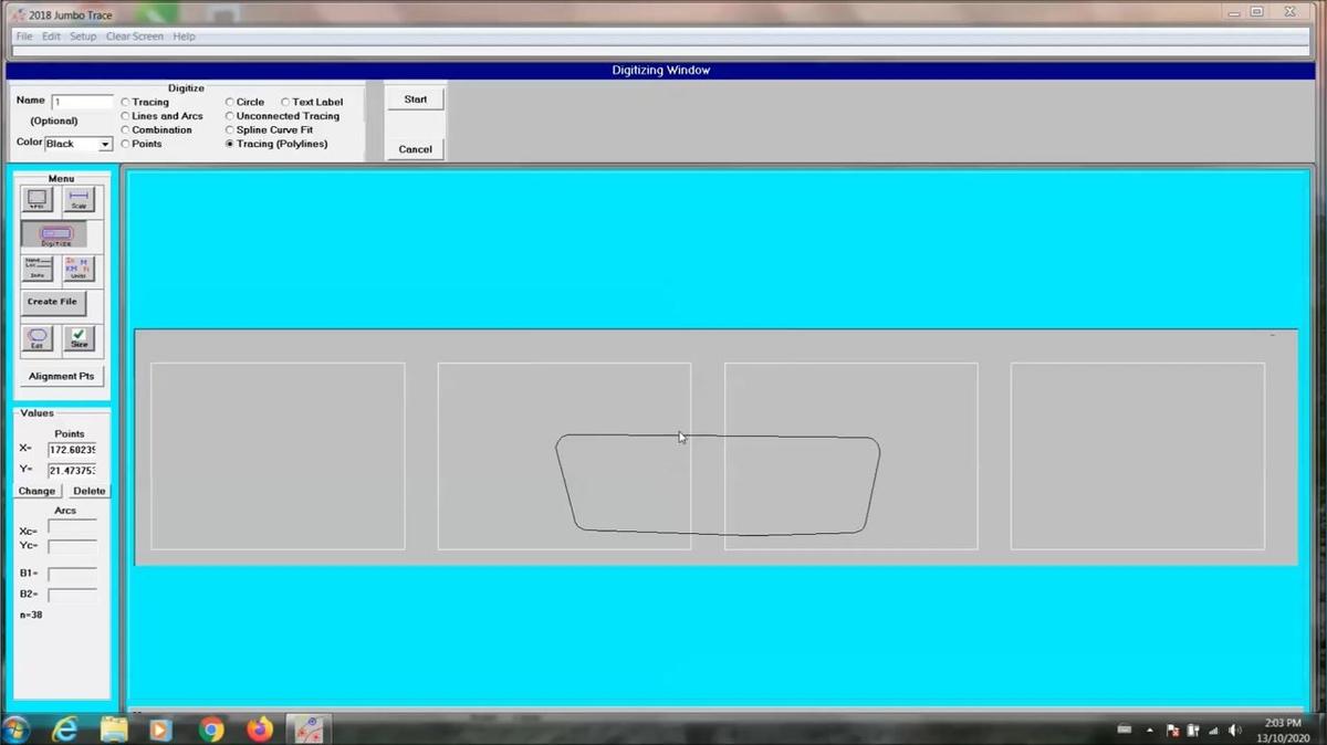 tracing a rectangle using one point per inch selection and show different methods of digitizing
