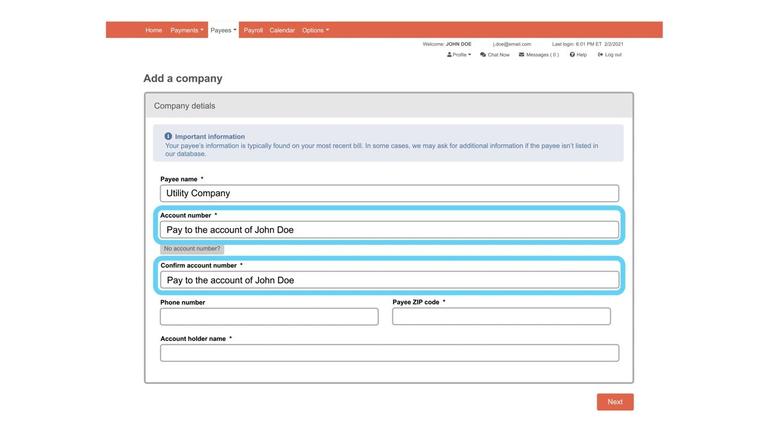 Add a Company Payee