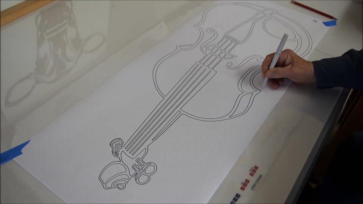 trace out and create a dxf file of a picture of a violin