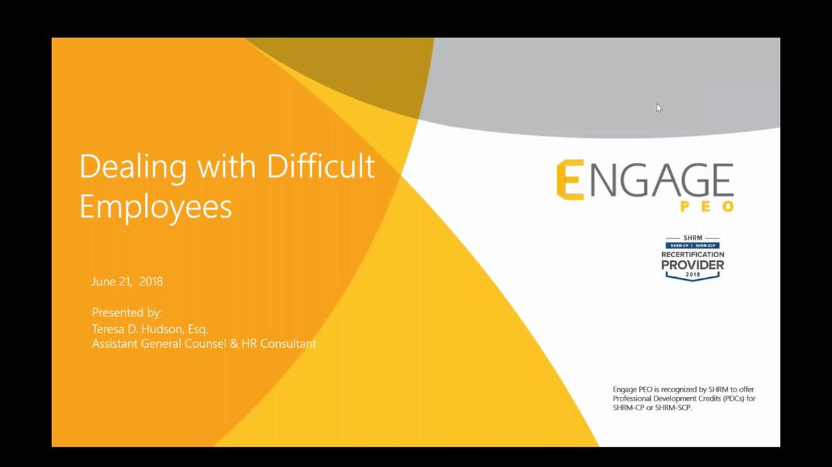 June 2018 HR Webinar - Dealing with Difficult Employees