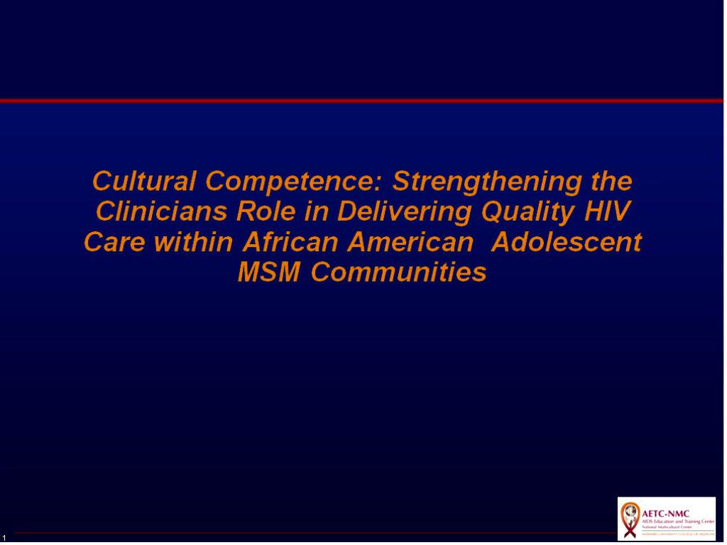 Cultural Competence: Strengthening the Clinicians Role in Delivering Quality HIV Care within African American Adolescent Men who have Sex with Men (MSM) Communities