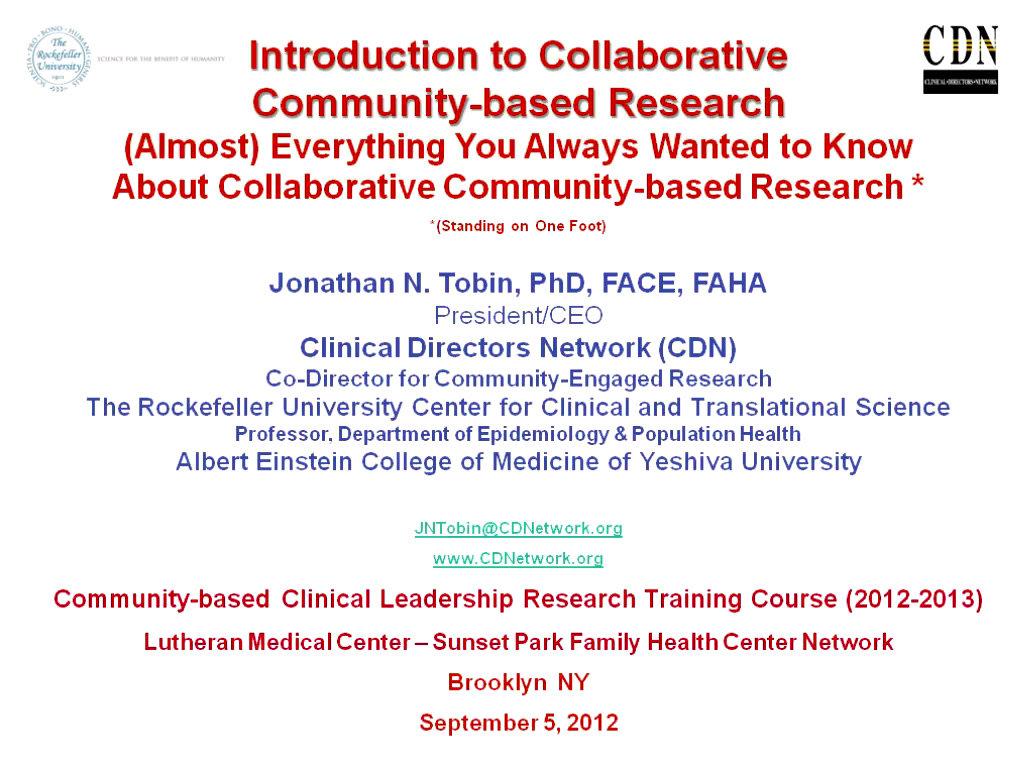 Introduction to Collaborative Community-Based Research