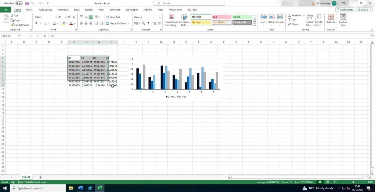 Paste excel table inside report via Research tools