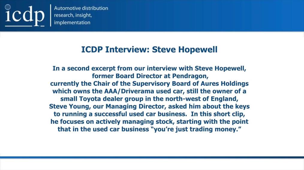 ICDP interview with Steve Hopewell:  "you're just trading money"