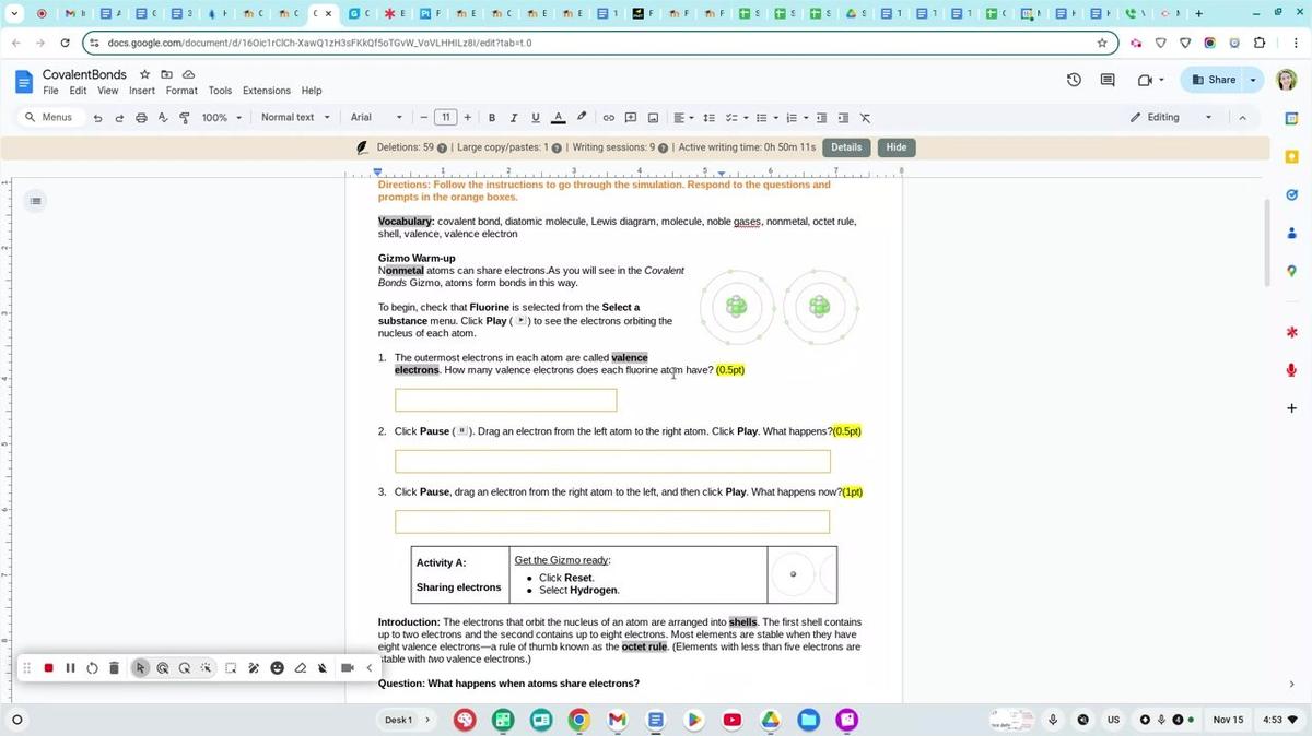 CHEMISTRY Covalent Bond Gizmo Tips Q2