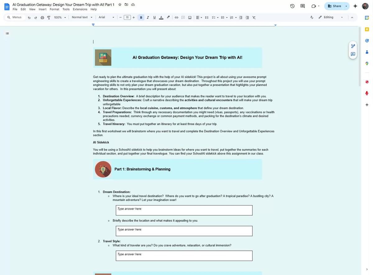 General Graduation Getaway Worksheet #1 Instructions