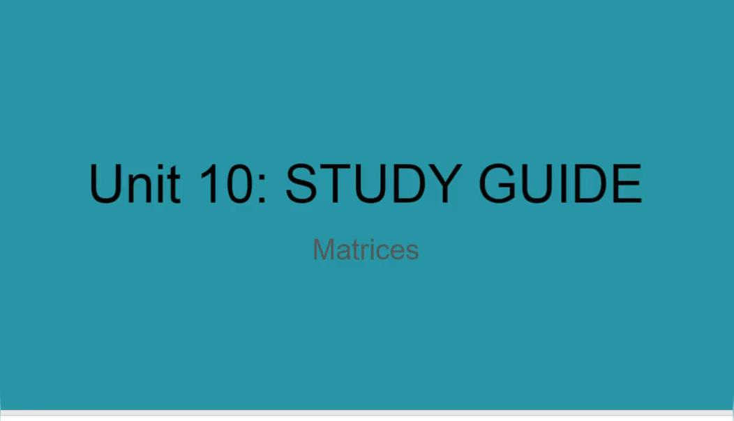 Unit 10 Study Guide SMI Honors