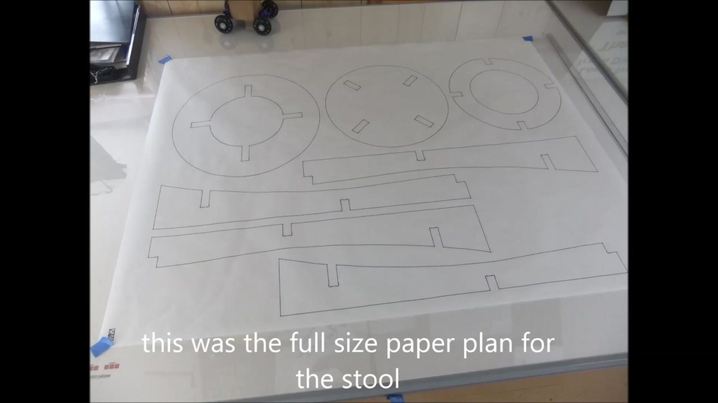 Traced out a shop stool from a full sized diagram for a cnc cut