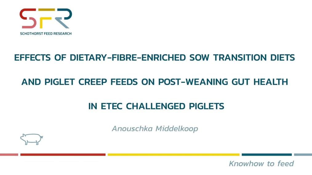 Effects of dietary fibre enriched sow transitions diets and piglet creep feeds on post weaning gut health in ETEC challenged piglets (AVANT project)