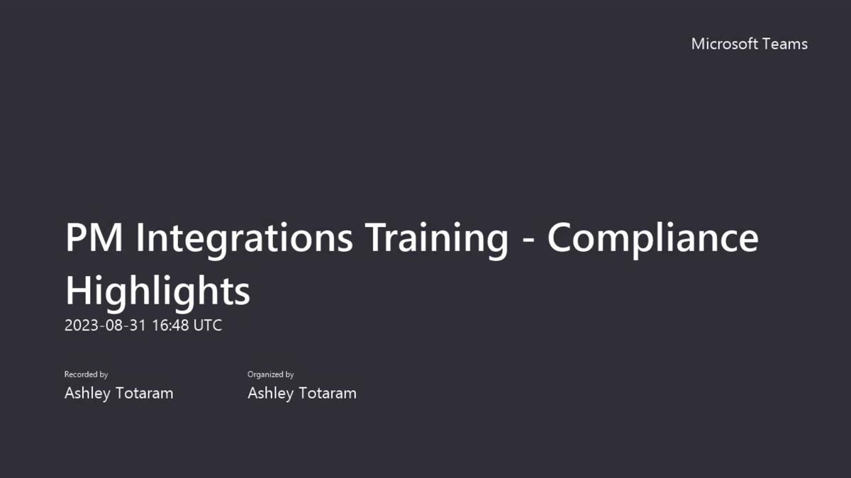 SVP PM Integrations Training - Compliance Highlights