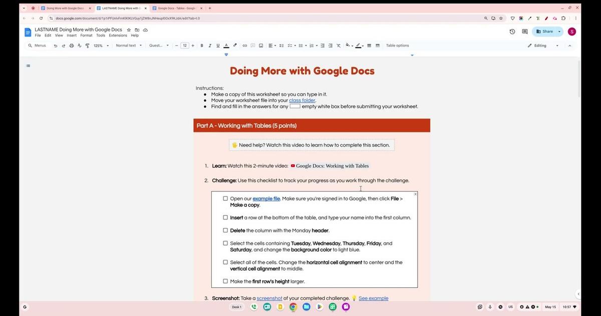 Part A - Working with Tables 