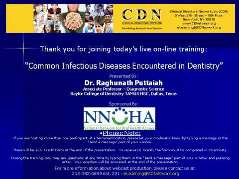 Common Infectious Diseases Encountered in Dentistry