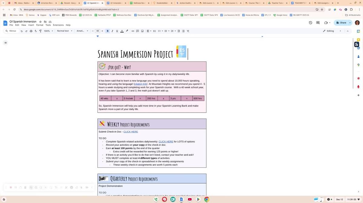 Spanish Immersion Project 25-26
