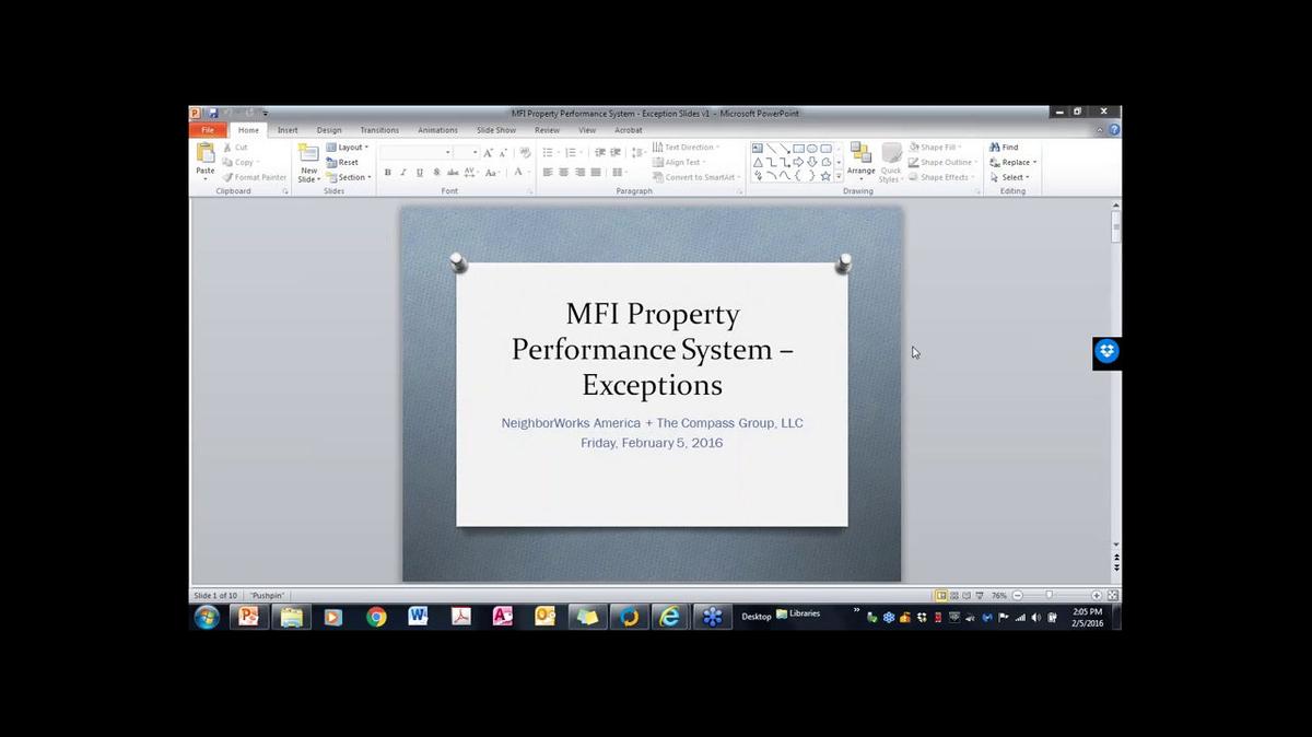 MFI Property Performance System - Exceptions