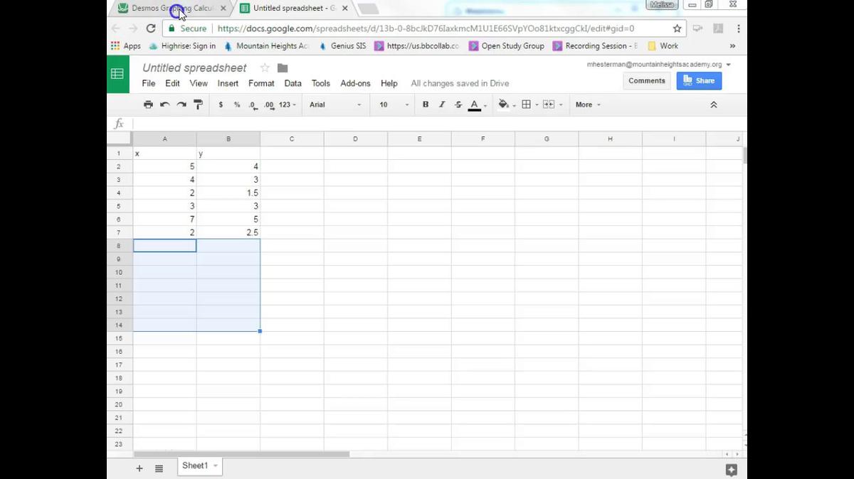 Finding Correlation Coefficient and Line of Best Fit Using Desmos, Google Spreadsheets and TI 84.mp4