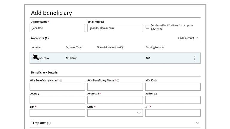 Beneficiaries Setup - ACH Only