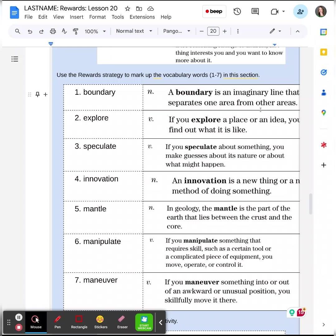 Rewards: Lesson 20 - Activity J (List 2)