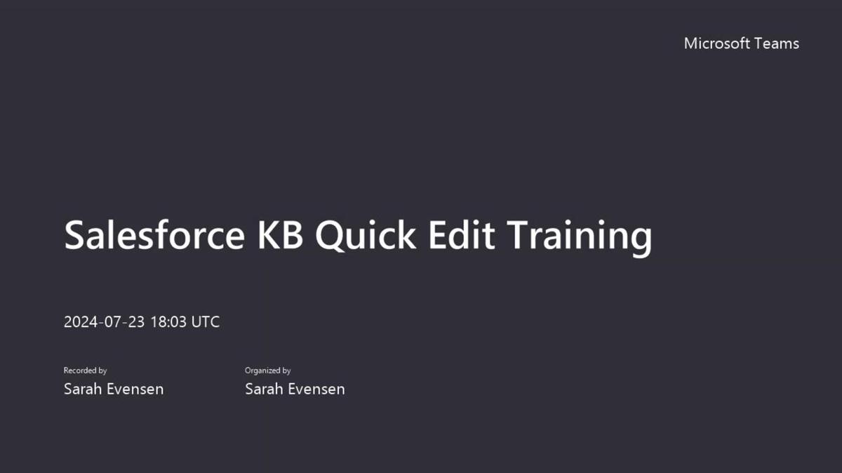 Salesforce KB Quick Edit Training