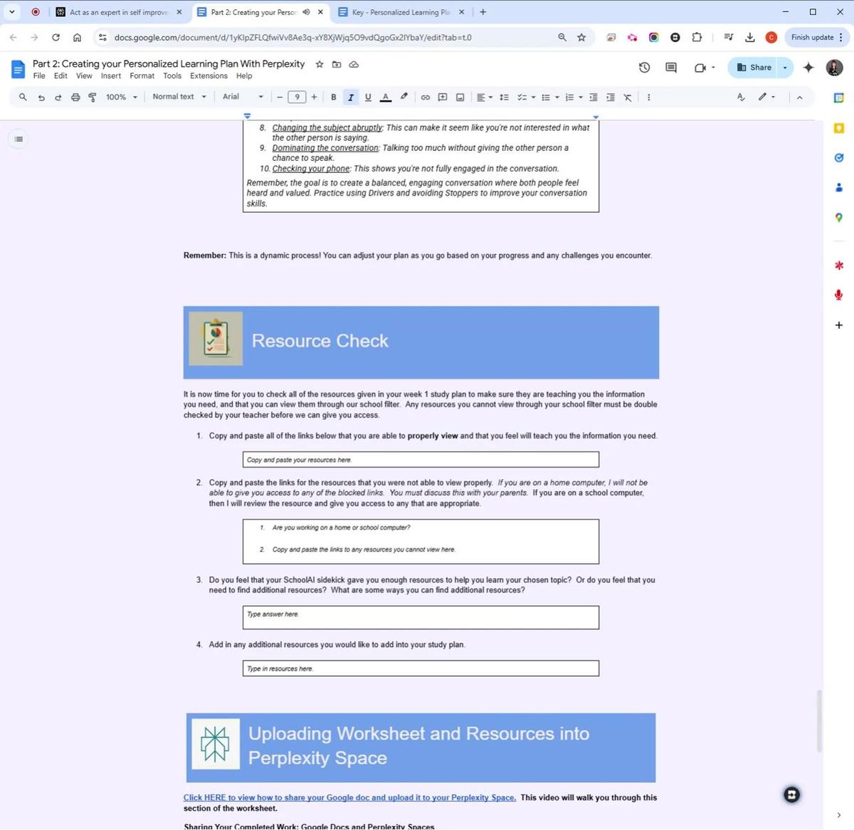 Personal Learning Plan Resource Check