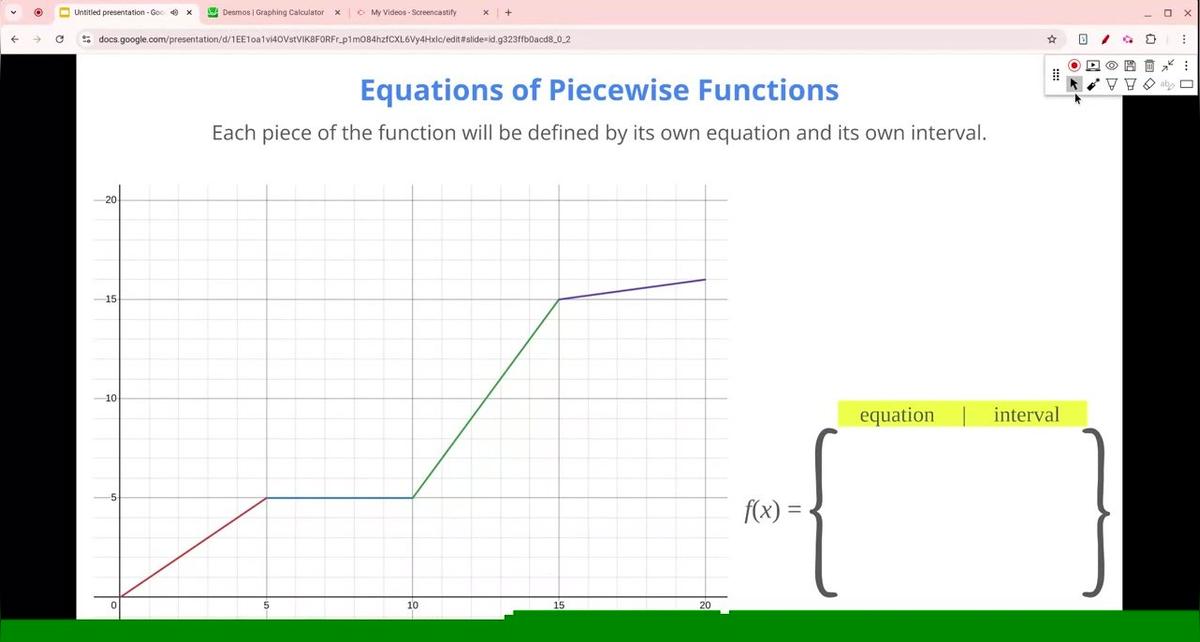 Intervals of a piecewise equation