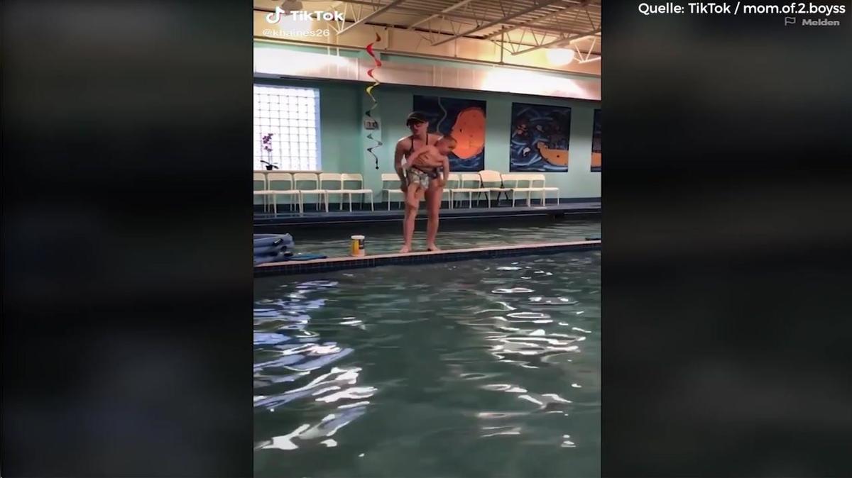 Mutter lässt ihr Baby absichtlich in den Pool schmeißen