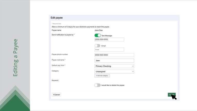 Editing or Deleting a Payee
