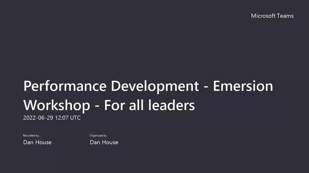 Performance Development - Emersion Workshop - for all leaders