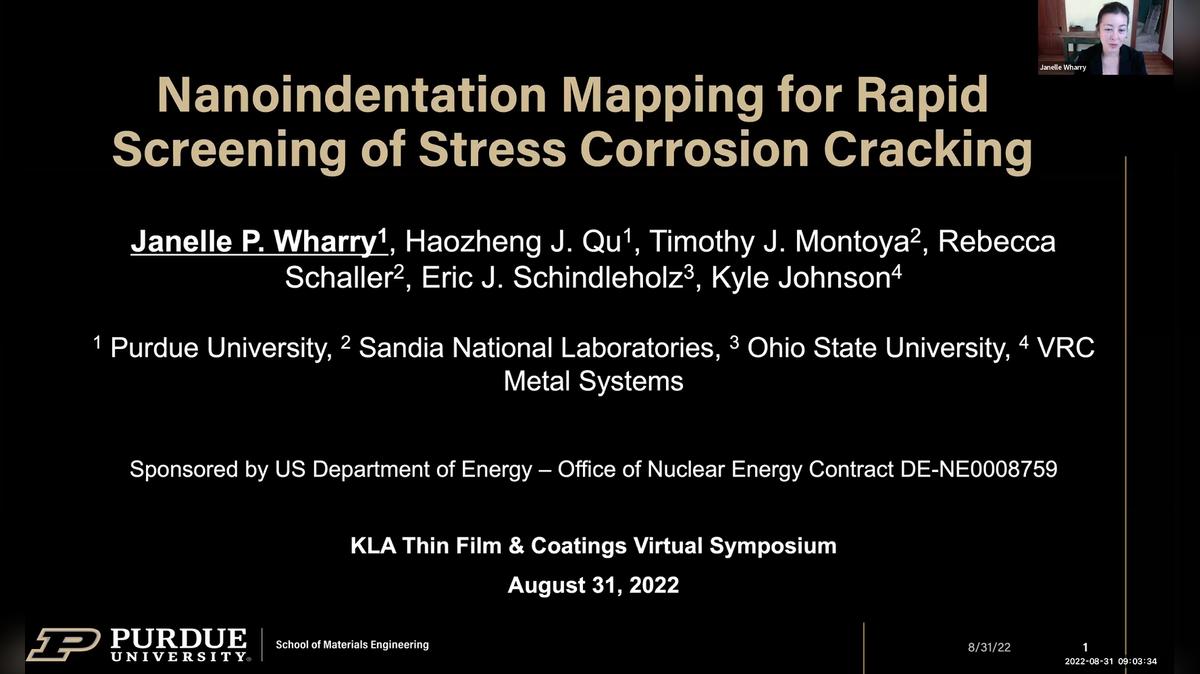 Thin Films &amp; Coatings Technology Symposium: Nanoindentation Mapping for Rapid Screening of Stress Corrosion Cracking