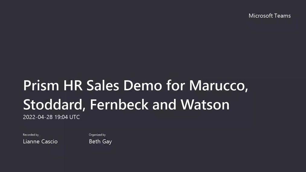 Prism HR Sales Demo for Marucco, Stoddard, Fernbeck and Watson