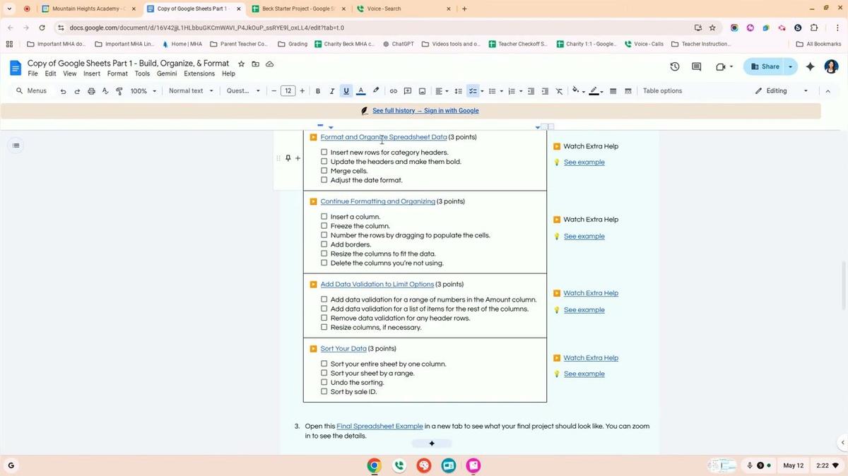 Google Sheets Part 1 - Format and Organize Spreadsheet Data